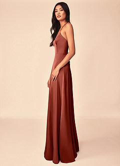 Azazie Mei Bridesmaid Dresses Terracotta A-Line V-Neck Stretch Satin Dress image4
