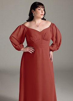 Azazie Rubina Final Sale Dusty Blue A-Line Long Sleeve Chiffon Dress image12