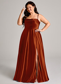 Azazie Elle Bridesmaid Dresses Auburn A-Line with Pockets Metallic Satin Dress image10