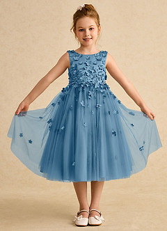 Azazie Lana Flower Girl Dresses Steel Blue A-Line Sleeveless Matte Satin Dress image1