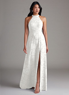 Azazie Clarice Vestidos de madrinha de casamento Vestido Branco de Esgotamento Floral de Linha A com Fenda Lateral image1