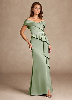 Azazie Dareia Mother of the Bride Dresses Dusty Sage Mermaid Off the Shoulder Stretch Satin Dress image4