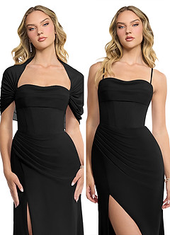 Azazie Zia Bridesmaid Dresses Black Sheath Side Slit Chiffon Convertible Dress image8