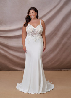 Azazie Saffron Robes de mariée Robe Sirène en Crêpe Élastique Paillettes Sweetheart Blanc De Diamant image12