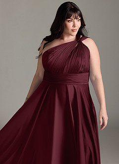 Azazie Charlize Brautjungfernkleider A-Linie One-Shoulder Stretch-Satin Kleid Cabernetrot image15