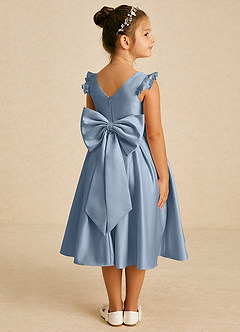 Azazie Francine Jurken voor bloemenmeisjes A-Lijn Jurk van Mat Satijn Boog Stoffig Blauw image1