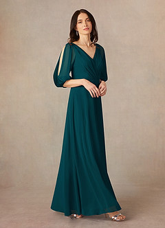 Azazie Bronwyn Kleider für die Brautmutter A-Linie V-Hals Gerüscht Chiffon Kleid Kiefer image1