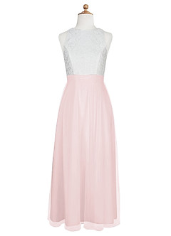 Azazie Albertine Junior Blushing Pink A-Line Lace Chiffon Dress image7