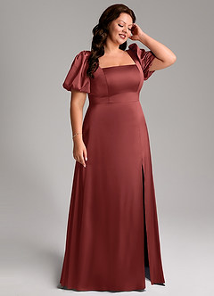 Azazie Fyona Robes de demoiselle d'honneur Robe Trapèze en Satin extensible Plissé Terracotta image6