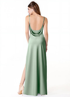 Azazie Alaija Bridesmaid Dresses Agave Mermaid Side Slit Stretch Satin Dress image4