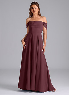 Azazie Almina Brautjungfernkleider Wandelbar A-Linie Schulterfrei Chiffon Kleid Sangria image3