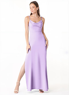Azazie Alaija Brautjungfernkleider Meerjungfrau-Linie Seitliche Cut-Outs Stretch-Satin Kleid Flieder image2