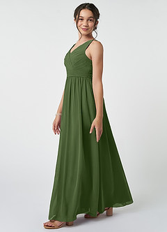 Azazie Kora Junior Olive A-Line Pleated Chiffon Dress image3