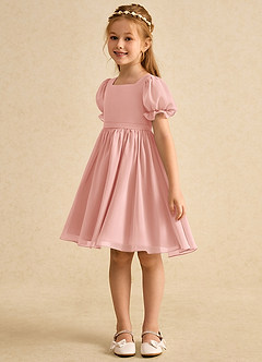 Azazie Jolie Blumenmädchenkleider A-Linie mit ärmel Chiffon Kleid Rosettenrosa image5