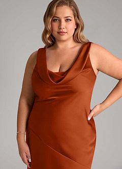 Azazie Rylina Bridesmaid Dresses Burnt Orange Mermaid Stretch Satin Dress image11