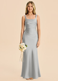 Azazie Agustina Junior Silver Sheath Pleated Stretch Satin Dress image6