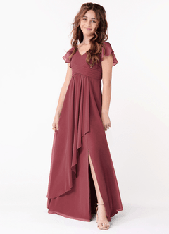 Azazie Omari Junior Vestido de Merlot de Gasa de Corte En A con Volante image1