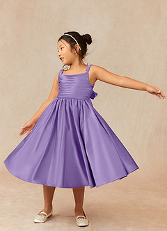Azazie Cutie Pie Flower Girl Dresses Tahiti A-Line Pleated Matte Satin Dress image3