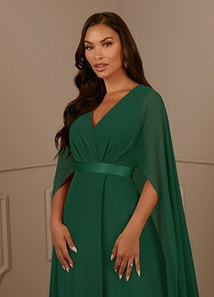 Azazie Isa Mère de la mariée Robes Robe Trapèze en Mousseline de soie Col V plissé Vert Foncé image5