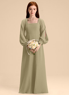 Azazie Bondi Junior Robe Trapèze en Mousseline de soie Blouson Vert Mousse image4