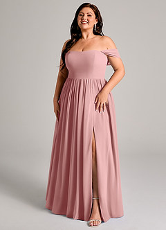 Azazie Calianna Brautjungfernkleider Wandelbar A-Linie Schulterfrei Chiffon Kleid Altrosa image3
