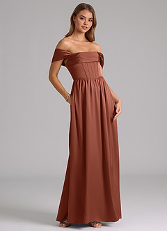 Azazie Hattie Bridesmaid Dresses Clay A-Line Corset Stretch Satin Dress image4
