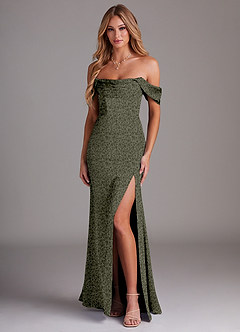 Azazie Saige Vestidos de damas de honor Vestido de Jardín Pequeño Floral Willow Green de Satén Elástico de Corte Recto con Vestidos sin tirantes image1