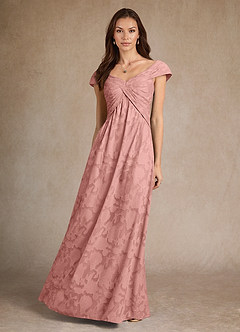 Azazie Myrtle Mother of the Bride Dresses Rosette A-Line Pleated Floral Burnout Dress image4