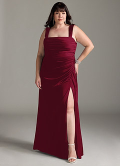 Azazie Jesaphine Bridesmaid Dresses Burgundy Sheath Bow Stretch Satin Dress image8