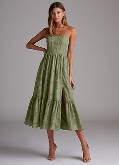 Azazie Delphina Bridesmaid Dresses Pistachio A-Line Strapless Floral Burnout Convertible Dress image1