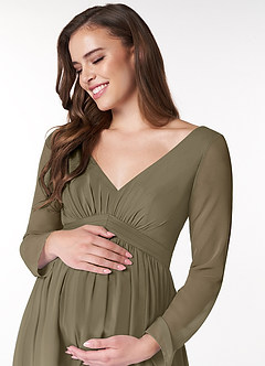 Azazie Teton Gravid brudtärna klänningar Klänning A-Line Långärmad Golvlängd Chiffong image5