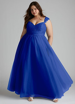 Azazie Luxi Bridesmaid Dresses Royal Blue A-Line Pleated Tulle Dress image6