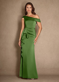 Azazie Hamptons Mère de la mariée Robes Robe Trapèze en Satin extensible Plissée Basilic image1