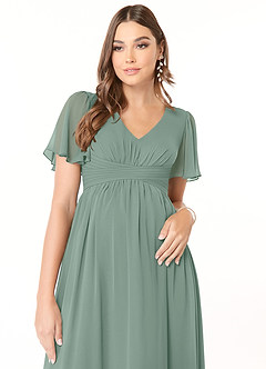 Azazie Verna Brautjungfernkleider für Schwangere A-Linie V-Hals Gerüscht Chiffon Bodenlänge Kleid image5
