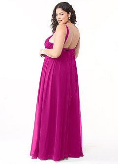Azazie Aziza Vestidos de damas de honor Vestido de Fucsia de Gasa de Corte en A con Cuello en V Plisado image10