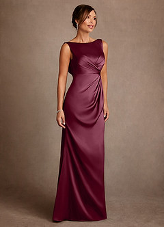 Azazie Baltimore Mother of the Bride Dresses Mulberry A-Line Pleated Stretch Satin Dress image4