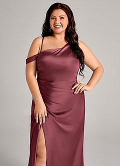 Azazie Madelyn Jurken voor bruidsmeisjes Converteerbaar Jurk van Stretch Satijn met Zeemeermin One-Shoulder Merlot image11