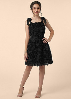 Azazie Delaney Junior Formal Linia A Koronka haftowana 3D z motywem kwiatowym Mini Młodsza druhna Sukienka image1