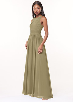Azazie Harper Robes de demoiselle d'honneur Robe Trapèze en Mousseline de soie Plissée Vert Mousse image3