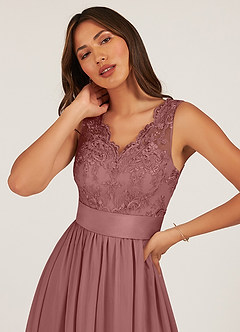 Azazie Gertrude Bridesmaid Dresses Desert Rose A-Line Lace Chiffon Dress image6