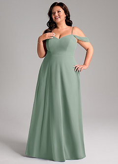 Azazie Marley Vestidos de damas de honor Vestido de Salvia Plateada de Gasa de Corte en A Convertible con Vestidos sin tirantes image14