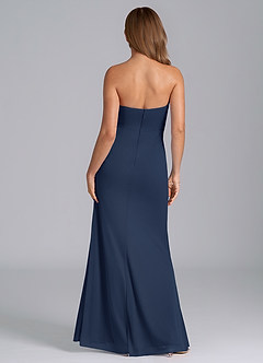 Azazie Mariya Vestidos de damas de honor Vestido de Azul Marino Oscuro de Malla de Corte Sirena con Sin tirantes image6