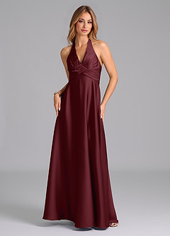 Azazie Tessie Brautjungfernkleider A-Linie Plissee Stretch-Satin Kleid Cabernetrot image6