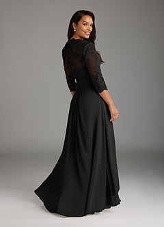 Azazie Devereaux Mother of the Bride Dresses Black A-Line Lace Chiffon Dress image2
