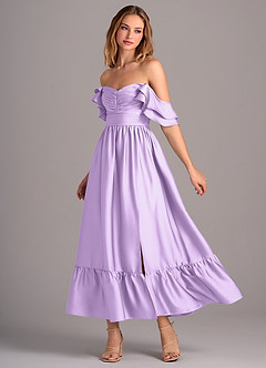 Azazie Anaya Robes de demoiselle d'honneur Robe Trapèze Convertible en Satin extensible Encolure en Forme de Cœur Lilas image3