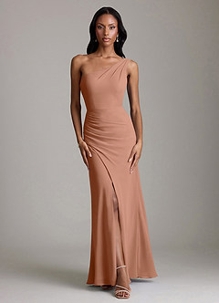 Azazie Madelyn Robes de demoiselle d'honneur Robe Sirène Convertible en Mousseline de soie Asymétrique Bronze image6