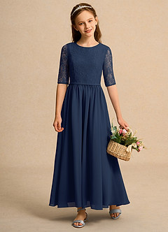 Azazie Pippin Junior Formal vestidos de niña de las flores Vestido de Azul Marino Oscuro de Encaje de Corte En A image1