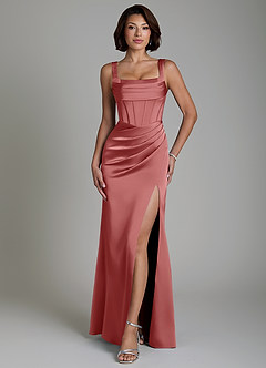 Azazie Amora Bridesmaid Dresses Antique Rose Mermaid Corset Stretch Satin Dress image1
