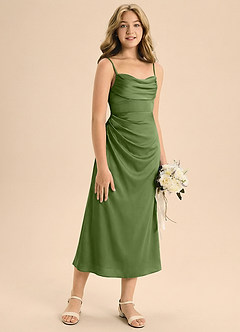 Azazie Mai Junior Juniper Sheath Pleated Stretch Satin Dress image5