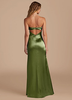 Azazie Leonis Bridesmaid Dresses Olive Mermaid Pleated Metallic Satin Convertible Dress image6